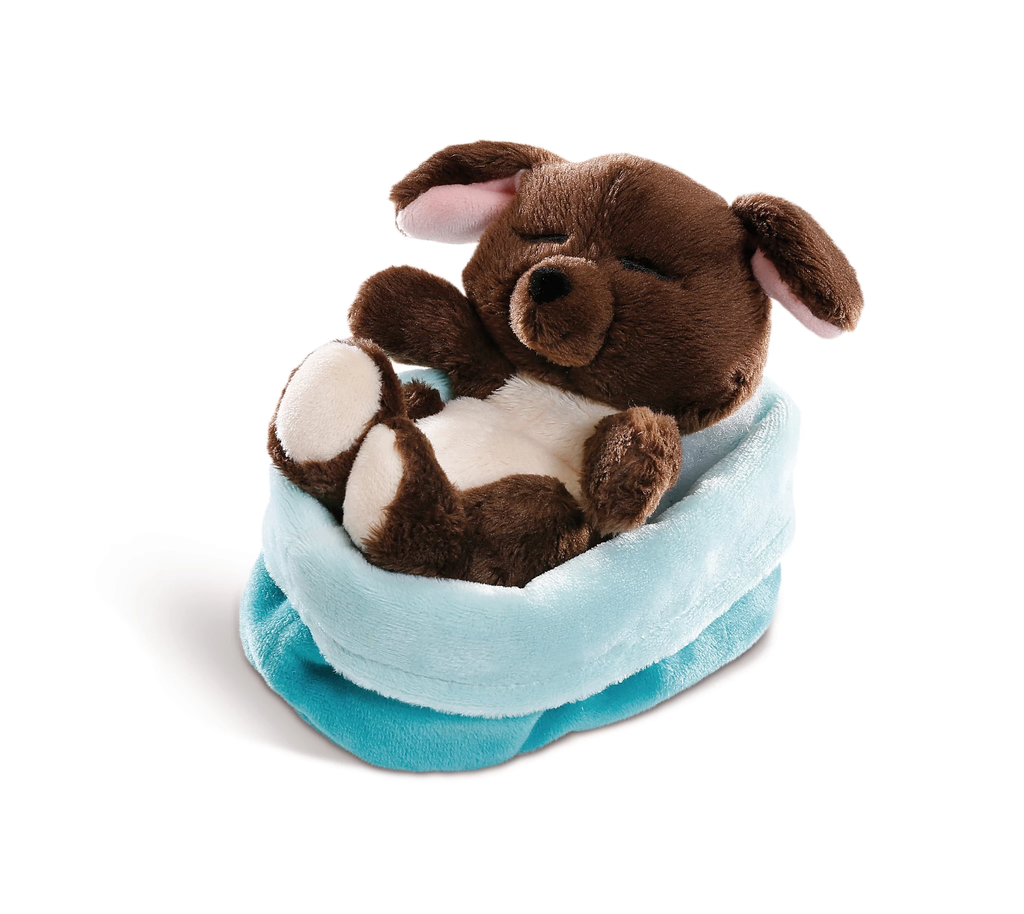 Nici 45372 Sleeping Puppies schlafendes Hundebaby im Körbchen 12cm dunkelbraun