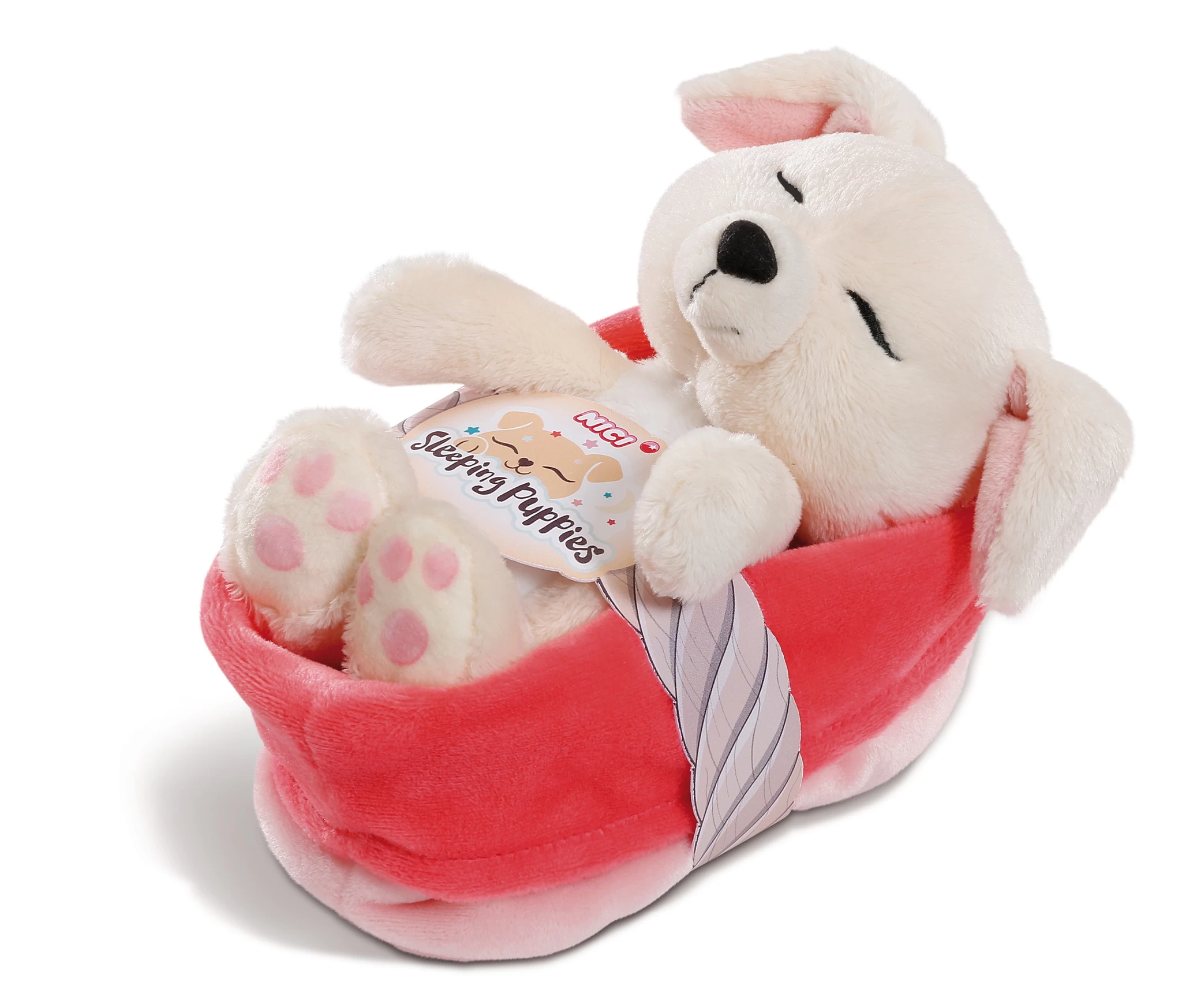 Nici 45373 Sleeping Puppies schlafendes Hundebaby im Körbchen 16cm creme