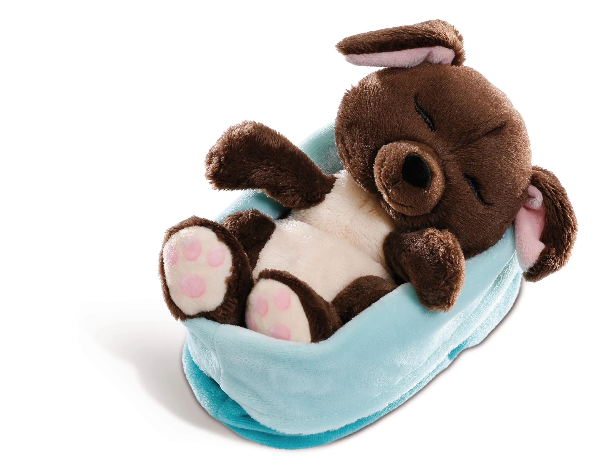 Nici 45375 Sleeping Puppies schlafendes Hundebaby im Körbchen 16cm dunkelbraun