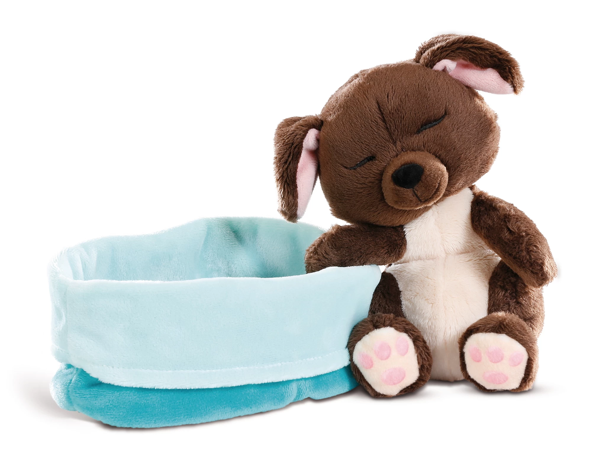 Nici 45375 Sleeping Puppies schlafendes Hundebaby im Körbchen 16cm dunkelbraun