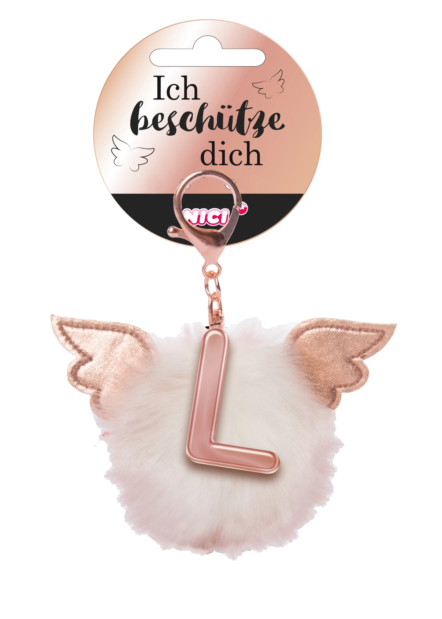 Nici 46981 Taschenanhänger Schutzbommel mit Flügeln + Pompon Metallbuchstabe L
