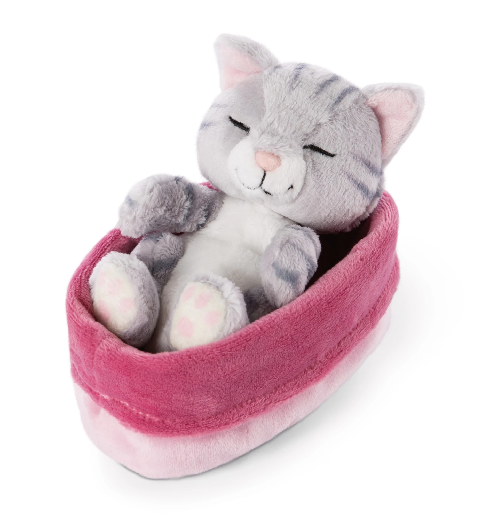 Nici 48086 Sleeping Kitties schlafende Katze im Körbchen 12cm Plüsch grau