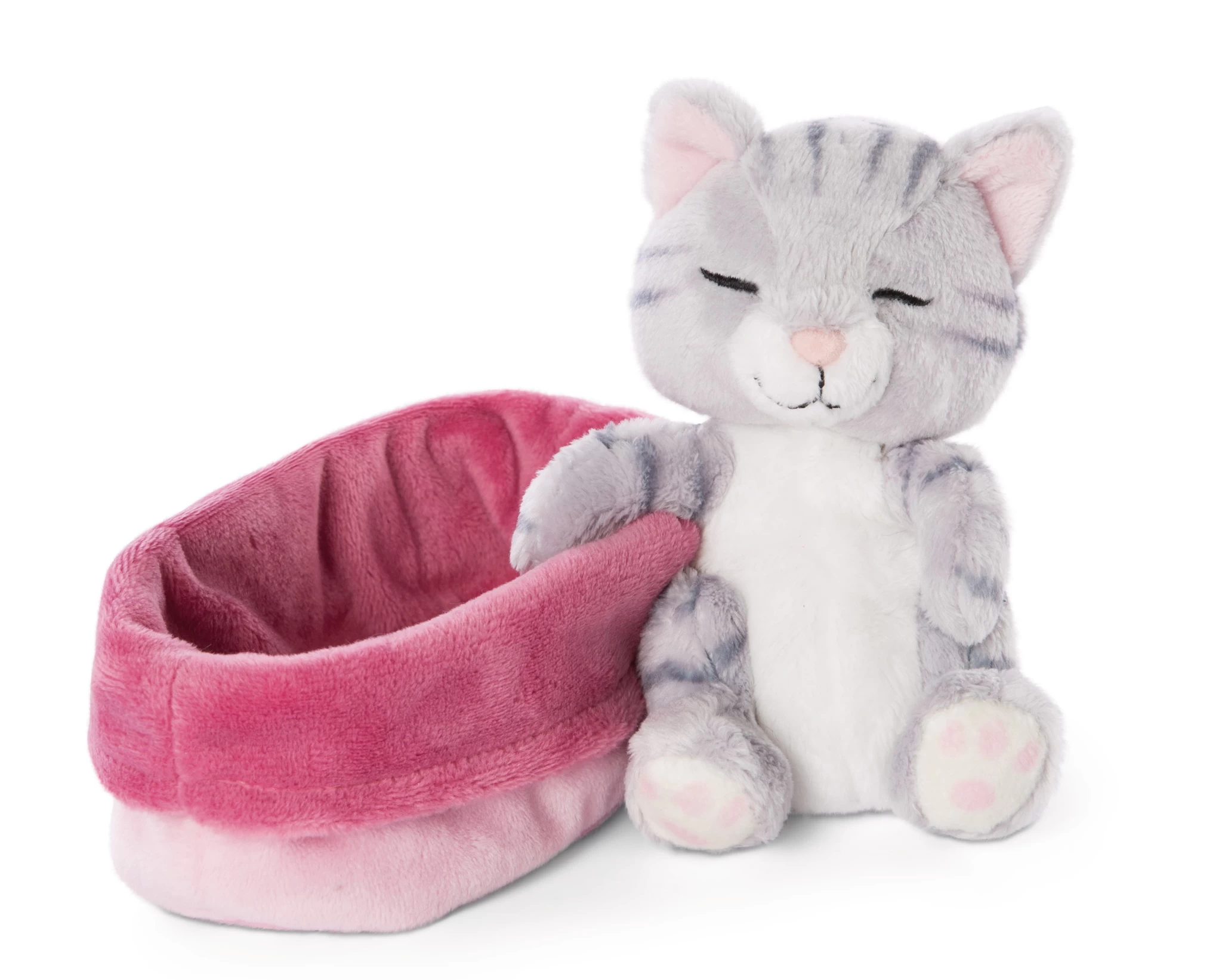Nici 48086 Sleeping Kitties schlafende Katze im Körbchen 12cm Plüsch grau