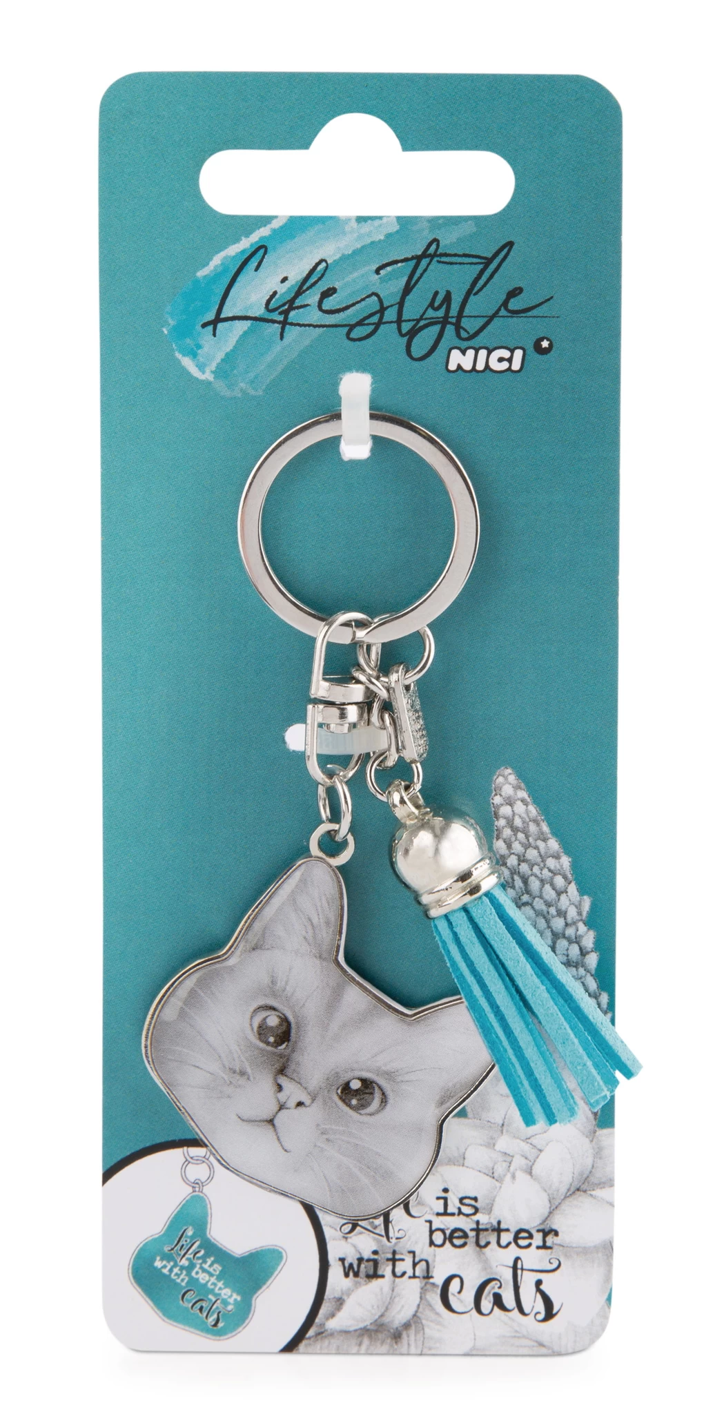 Nici 48093 Schlüsselanhänger weisse Katze Meowlina 8cm Life is better with cats
