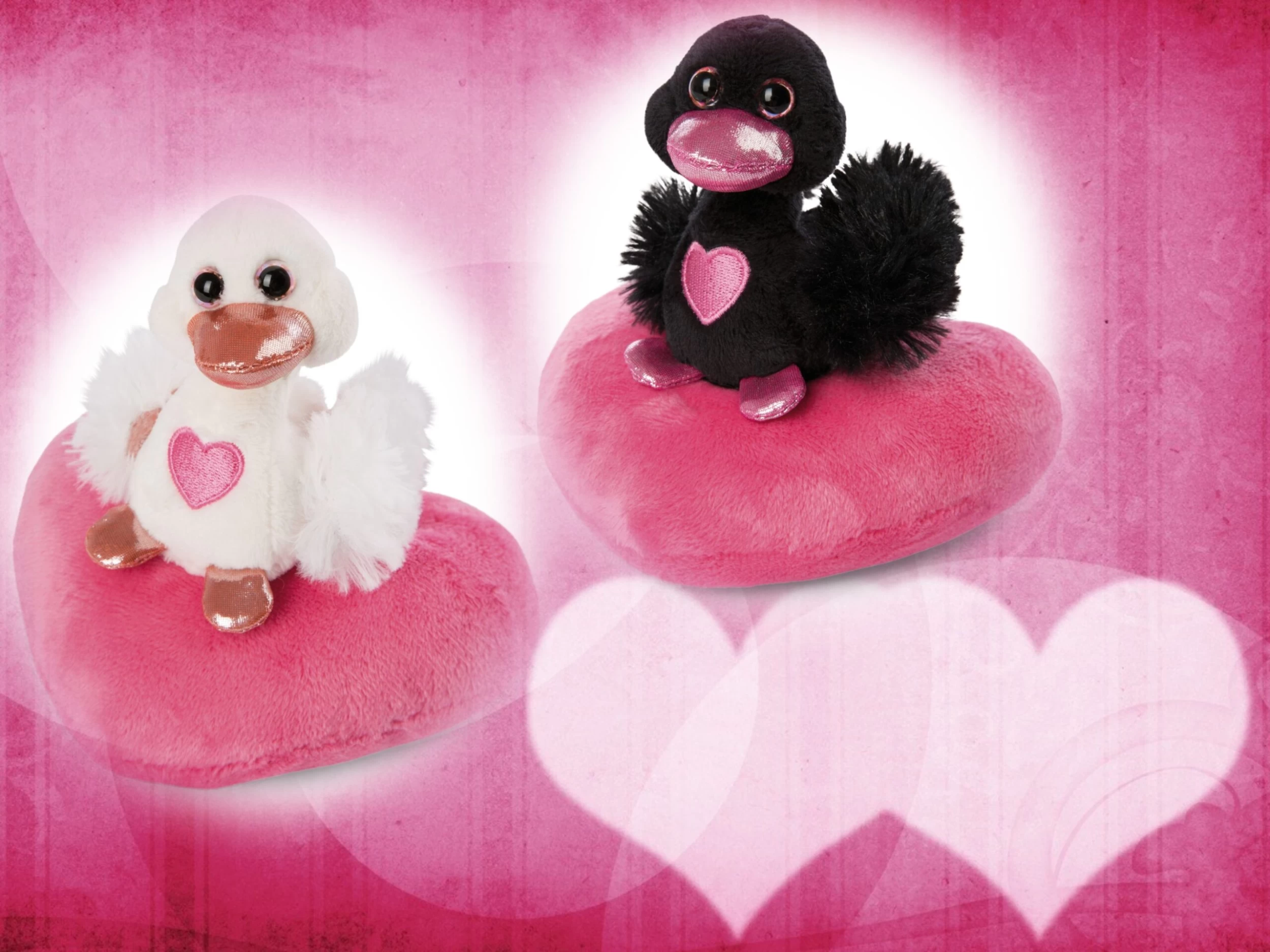 Nici 48264 + 48265 SET Schwäne auf Herzkissen ca 13cm Plüsch Love Classics GREEN