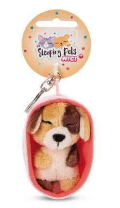 Nici 48831 Schlüsselanhänger Sleeping Pets 10cm Plüsch - Hund Dreifarbig