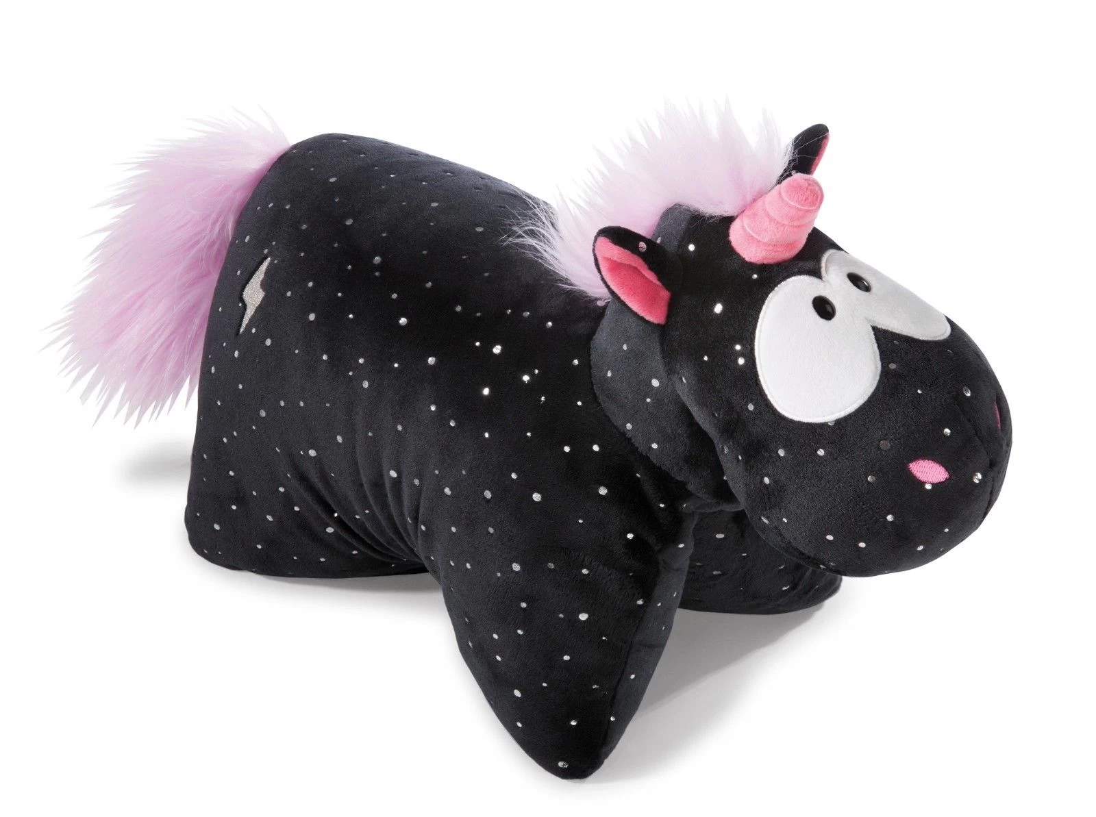Nici 41426 Kuscheltier-Kissen 2in1 schwarzes Einhorn Carbon Flash Plüsch 40x30cm