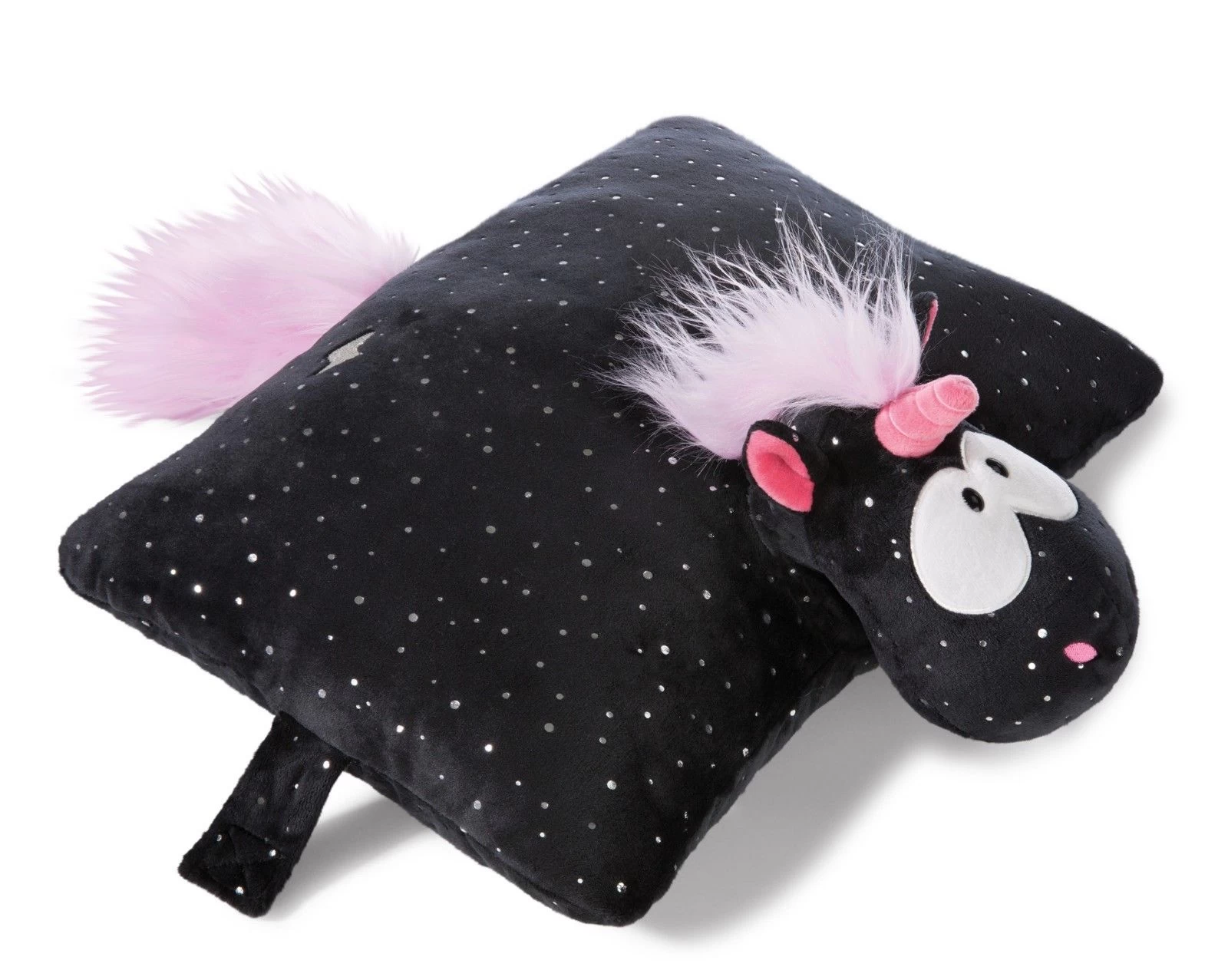 Nici 41426 Kuscheltier-Kissen 2in1 schwarzes Einhorn Carbon Flash Plüsch 40x30cm